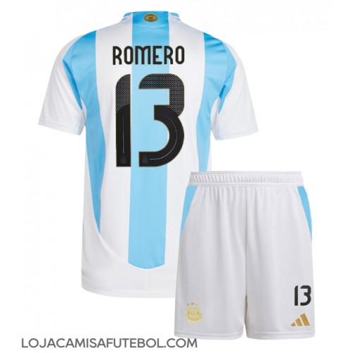 Camisa de Futebol Argentina Cristian Romero #13 Equipamento Principal Infantil Copa America 2024 Manga Curta (+ Calças curtas)